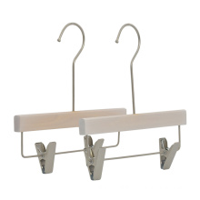 Wholesale Washed white Kids wooden pants hanger with clips for kids